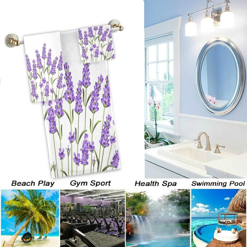 Naanle Beautiful Purple Lavender Flowers Soft Luxury Decorative Set of 3 Towels, 1 Bath Towel+1 Hand Towel+1 Washcloth, Multipurpose for Bathroom, Hotel, Gym, Spa and Beach - Image 4